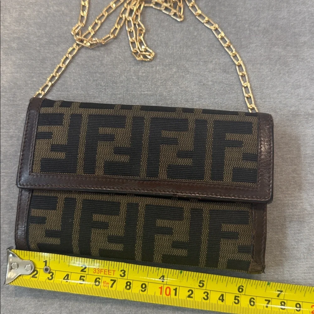 Fendi Black and Brown Monogram Clutch Bag with Gold Chain - Picture 13 of 15